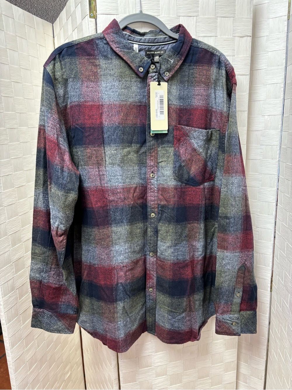 Silver Jeans Men's Plaid Button-Down Plaid Flannel Shirt XXL